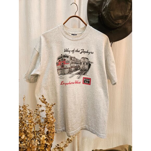 VTG The Way Of The Zephyrs Burlington Route Railroad Train T-shirt 1990 USA XL - Picture 1 of 2